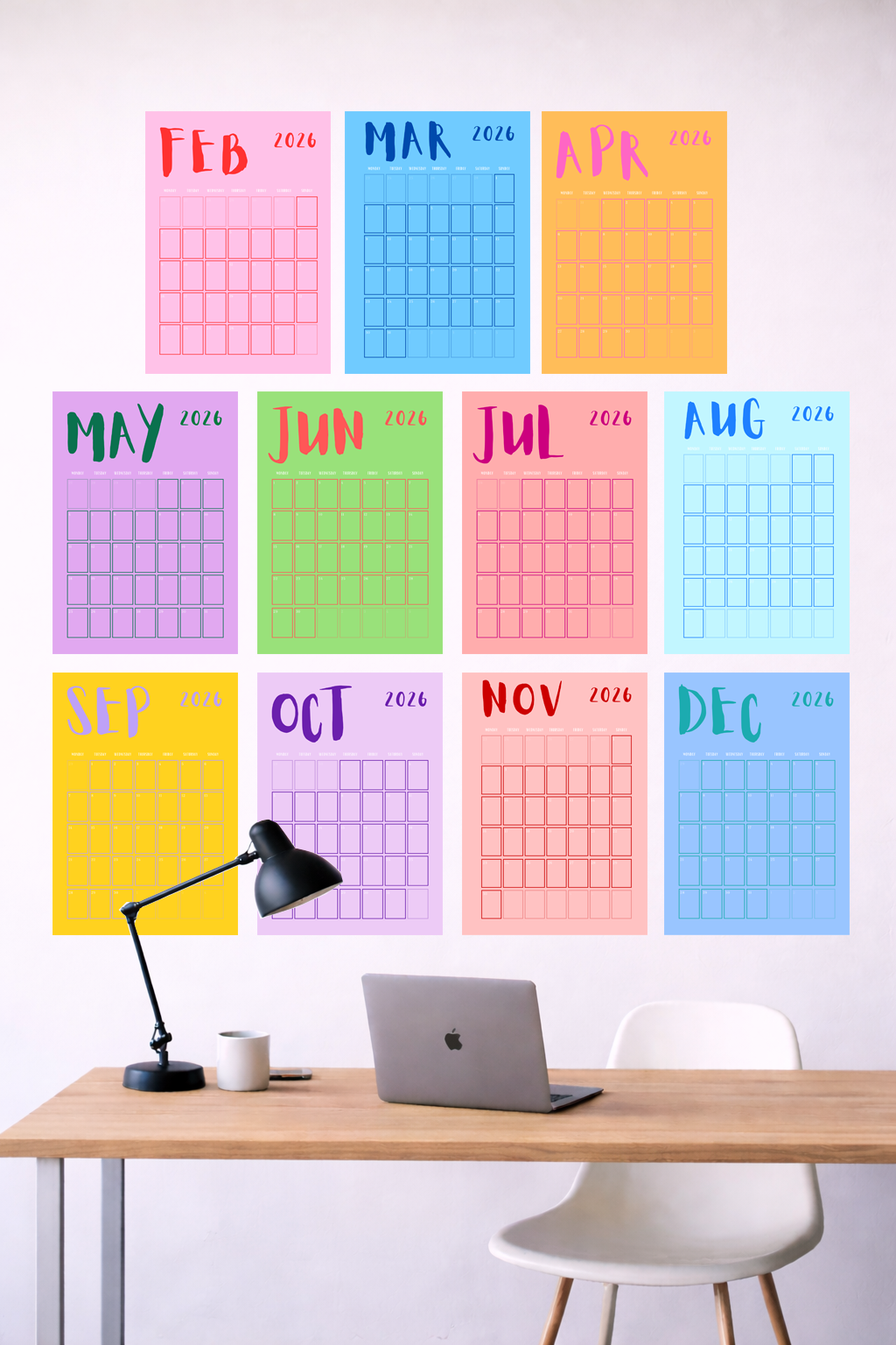 Printable Colourful Wall Calendar 2026