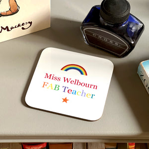 Teacher coaster rainbow thank you card