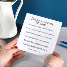 Personalised Reasons I love Mum: Mother's Day card
