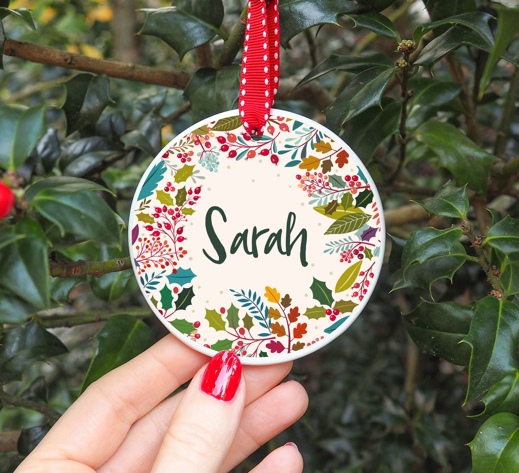Floral Berries Personalised Christmas Decoration