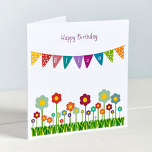 Personalised Bunting Floral Girls Birthday Card