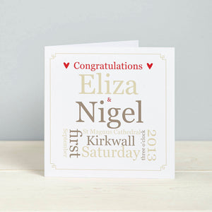 Personalised Wedding Marriage Detail Gift Card