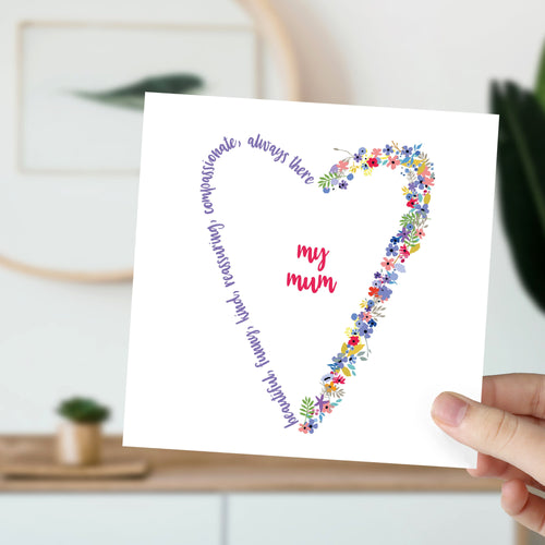 Mother's Day floral heart card personalised