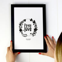 Peace and Love script typographic print personalised