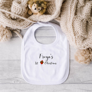 First Christmas Robin Personalised Printed Baby Suit - Pink