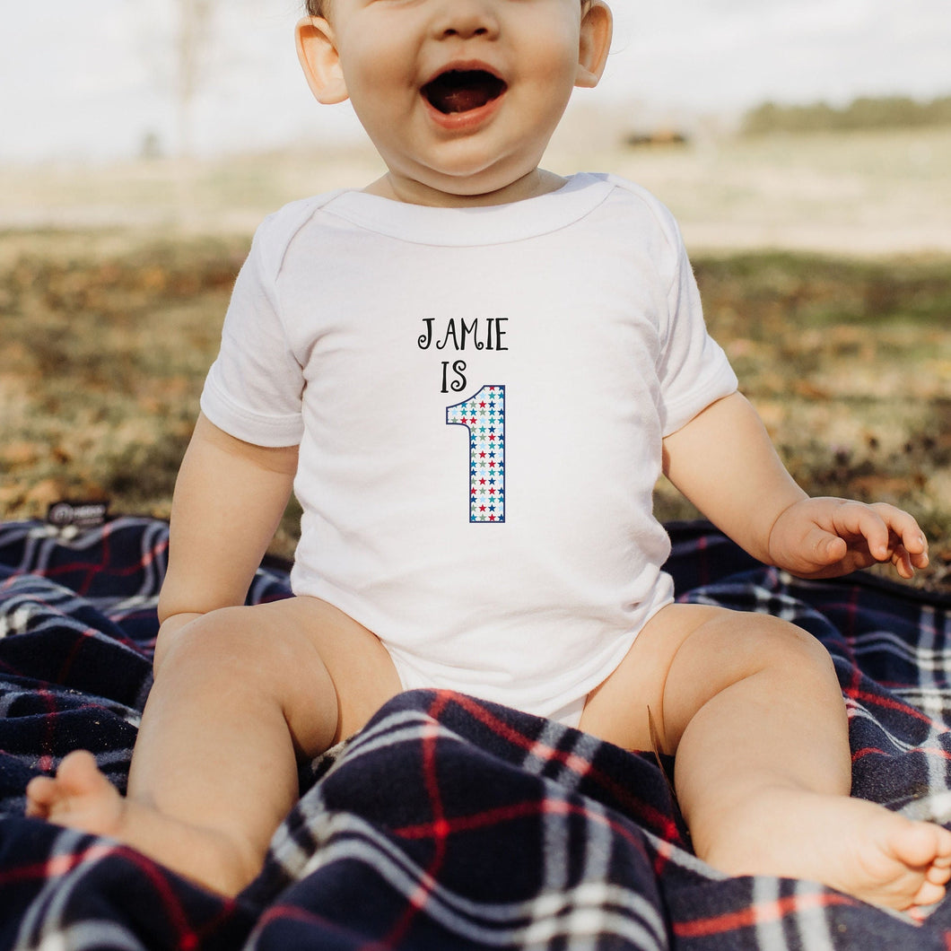 First Birthday Personalised Printed Baby Suit - Blue Stars