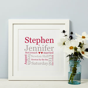Personalised Wedding Typographic Gift Print