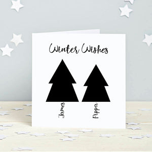 Family Christmas Tree Personalised Cards - Monochrome